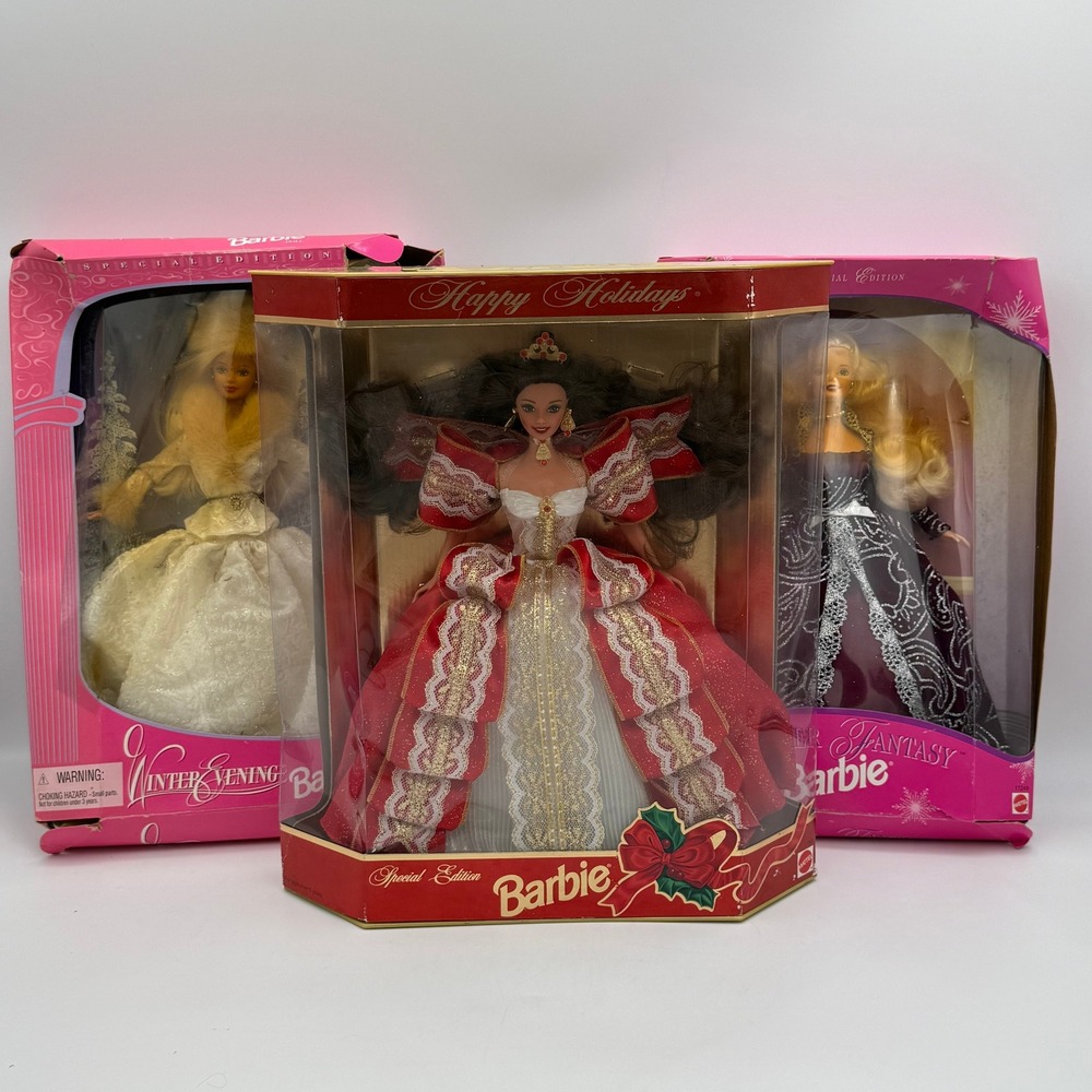 Lot of 3 Holiday Barbie Dolls 1997 Happy Holidays Winter Evening Winter Fantasy